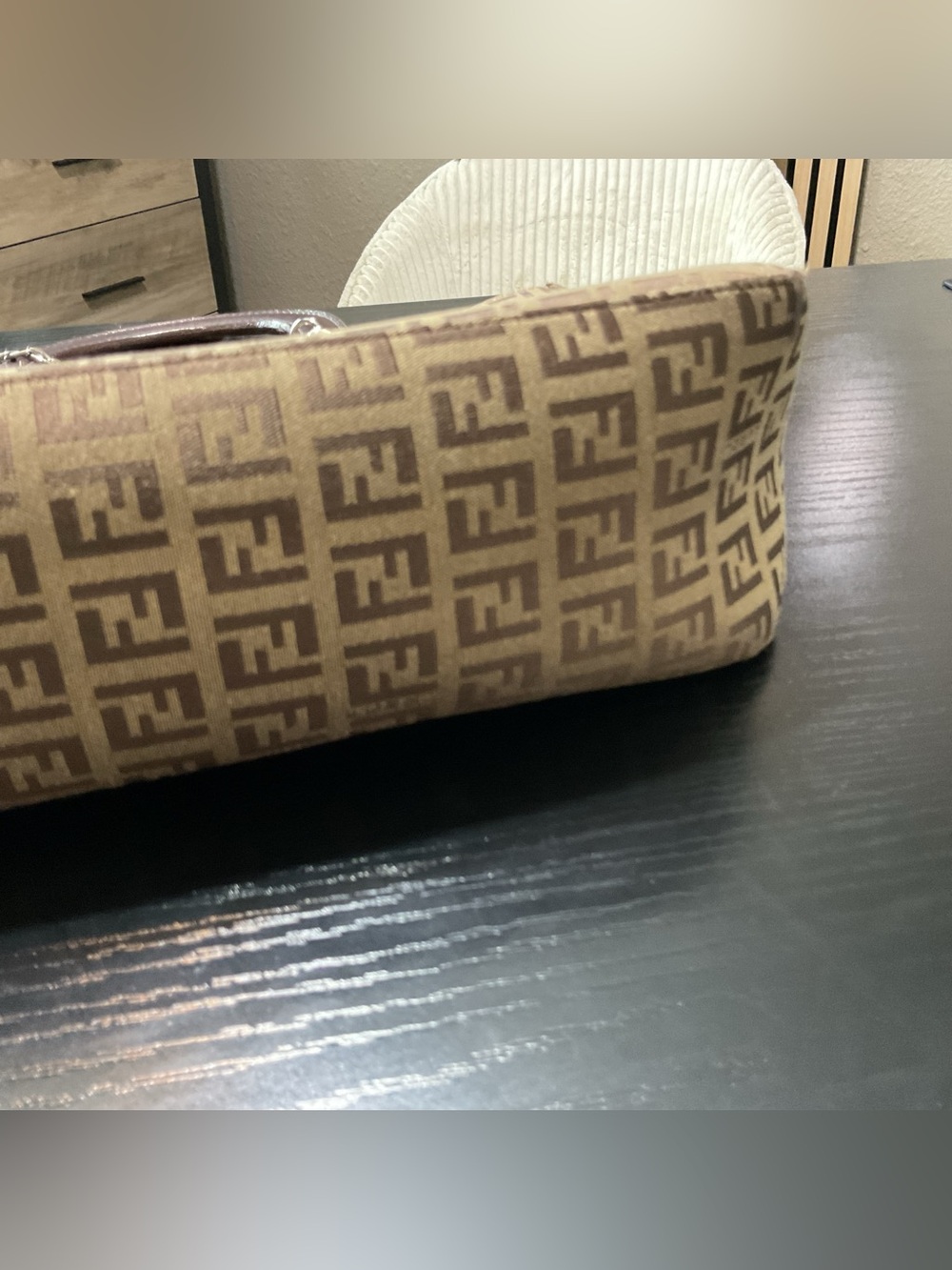 Fendi Brown FF Logo Canvas Satchel with Chain Strap - Picture 10 of 12